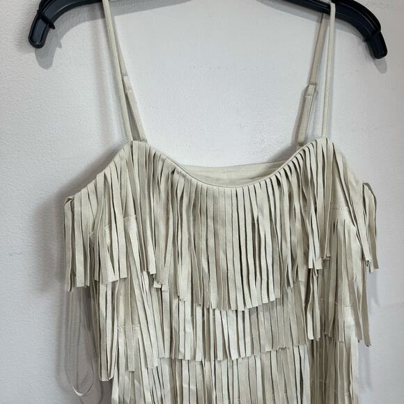 Francesca’s Audrey Parks Cream Fringe Western Party Mini Dress Size Small - Picture 10 of 11